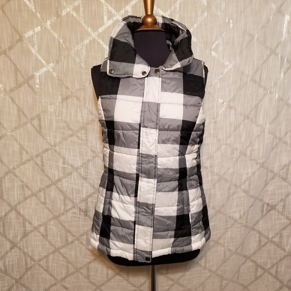 Arizona Jean Company Plaid Puffer Vest Size Large Black White Y2K Fall Wintet